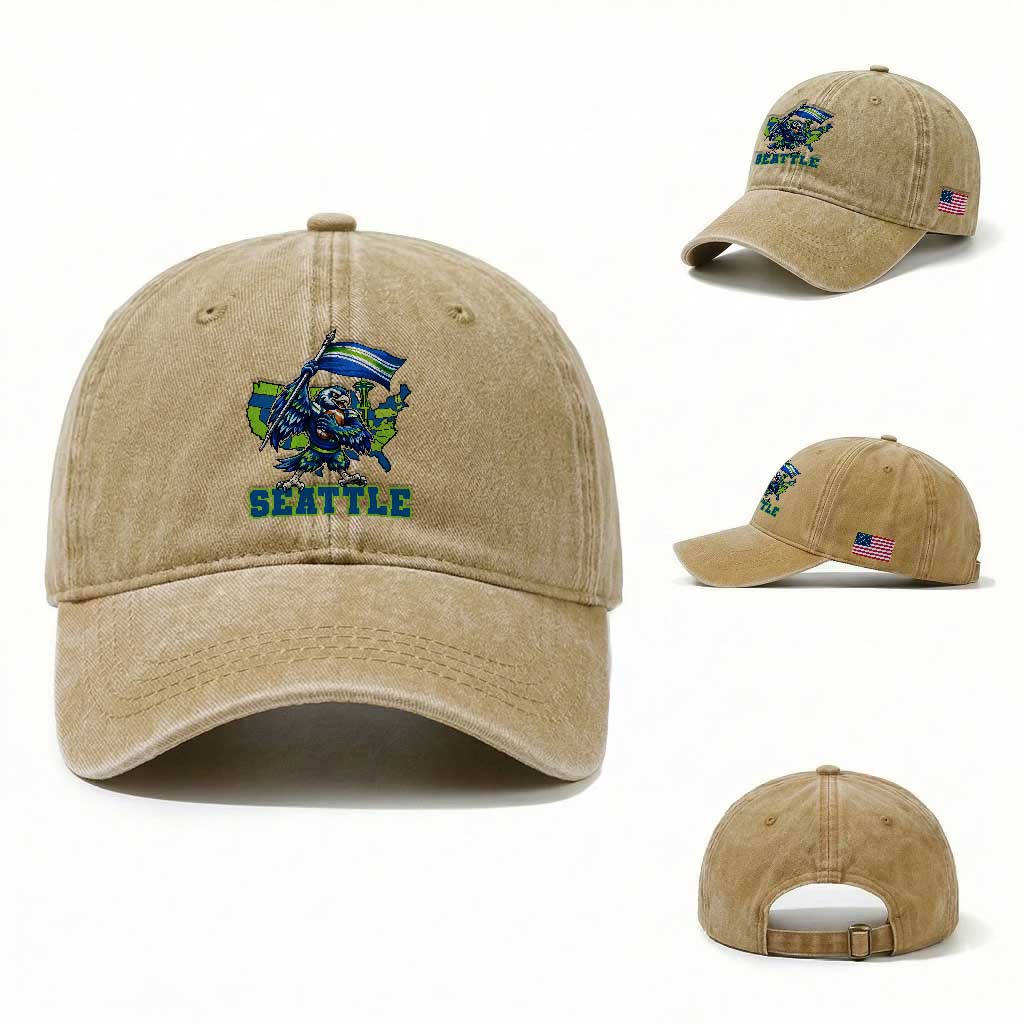Pacific Northwest Football Pride Washed Cotton Baseball Cap Seattle Fan TS12 Washed Cap Universal Fit Khaki Print Your Wear