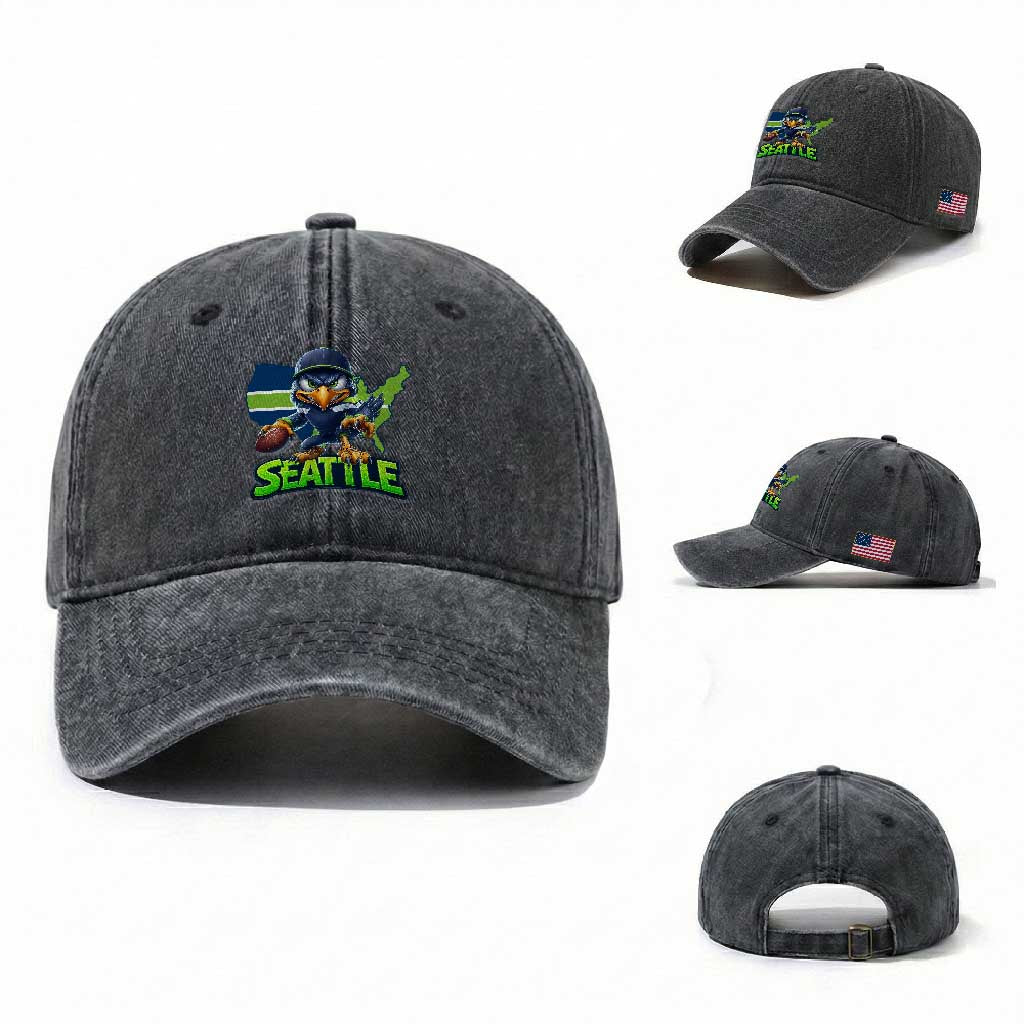 Seattle Fan Pride Washed Cotton Baseball Cap Gift For Sports Lover TS12 Washed Cap Universal Fit Dark Gray Print Your Wear
