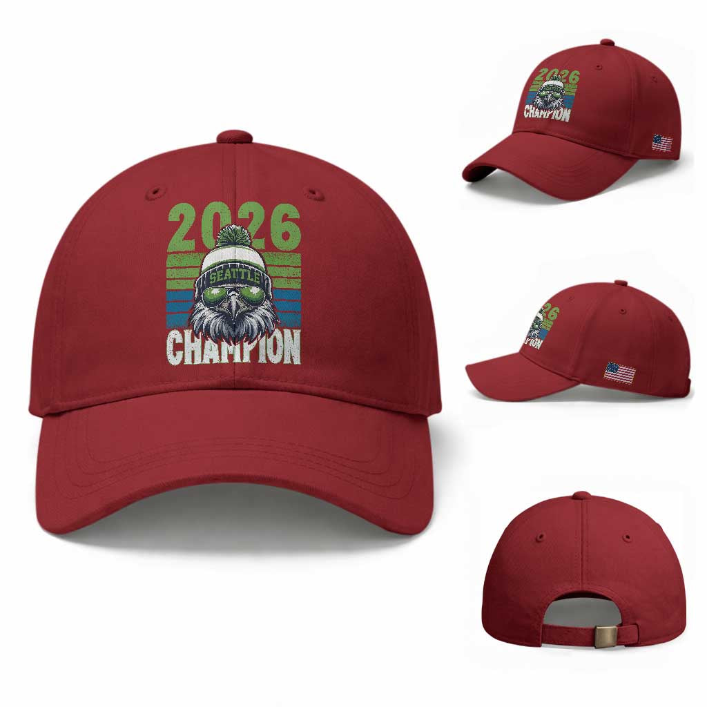 2026 Champion Seattle Baseball Cap 12s Fan Pride TS12 Baseball Cap Universal Fit Cherry Red Print Your Wear
