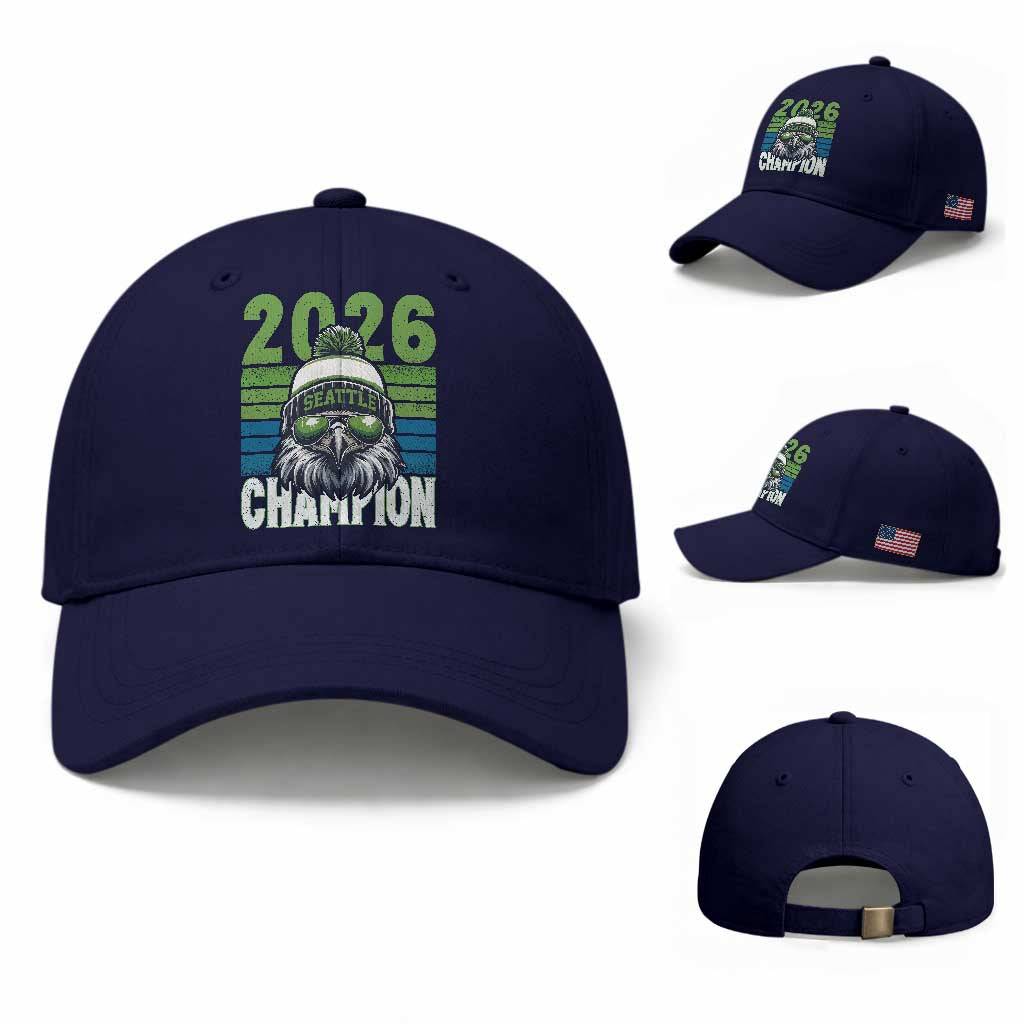 2026 Champion Seattle Baseball Cap 12s Fan Pride TS12 Baseball Cap Universal Fit Dark Blue Print Your Wear