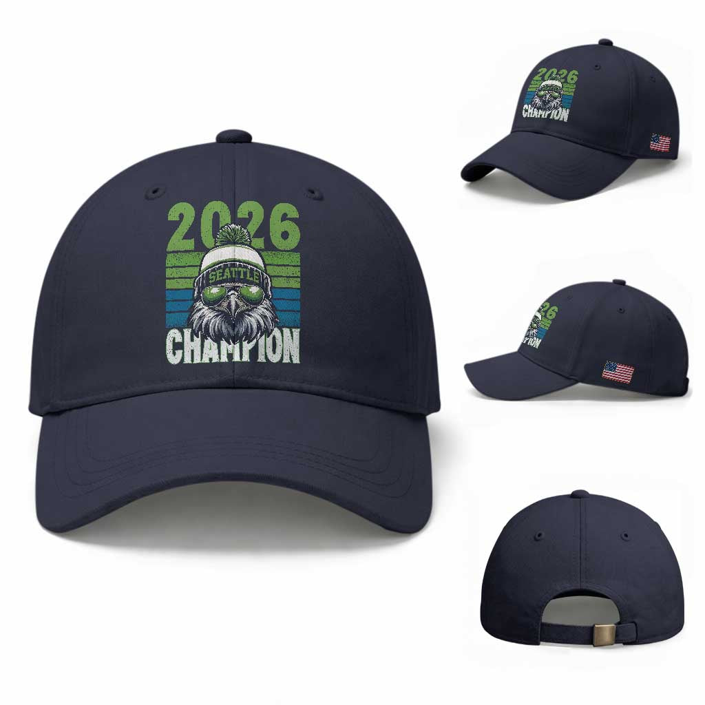 2026 Champion Seattle Baseball Cap 12s Fan Pride TS12 Baseball Cap Universal Fit Navy Print Your Wear