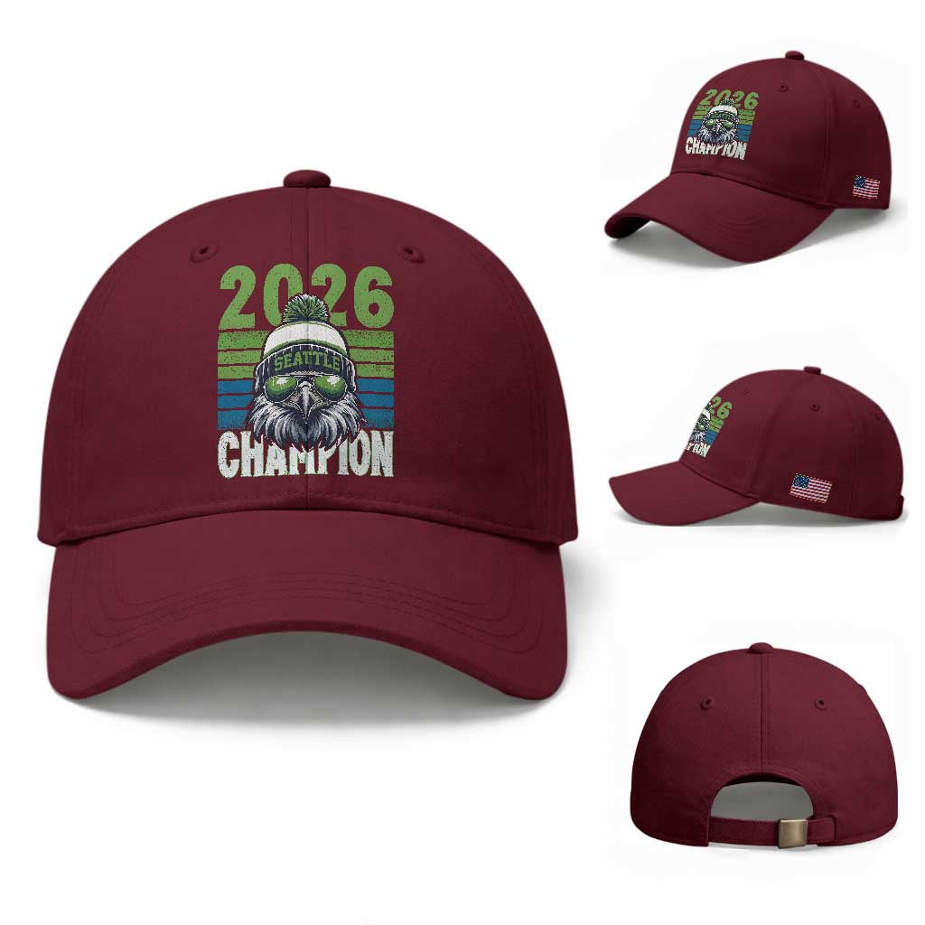2026 Champion Seattle Baseball Cap 12s Fan Pride TS12 Baseball Cap Universal Fit Maroon Print Your Wear