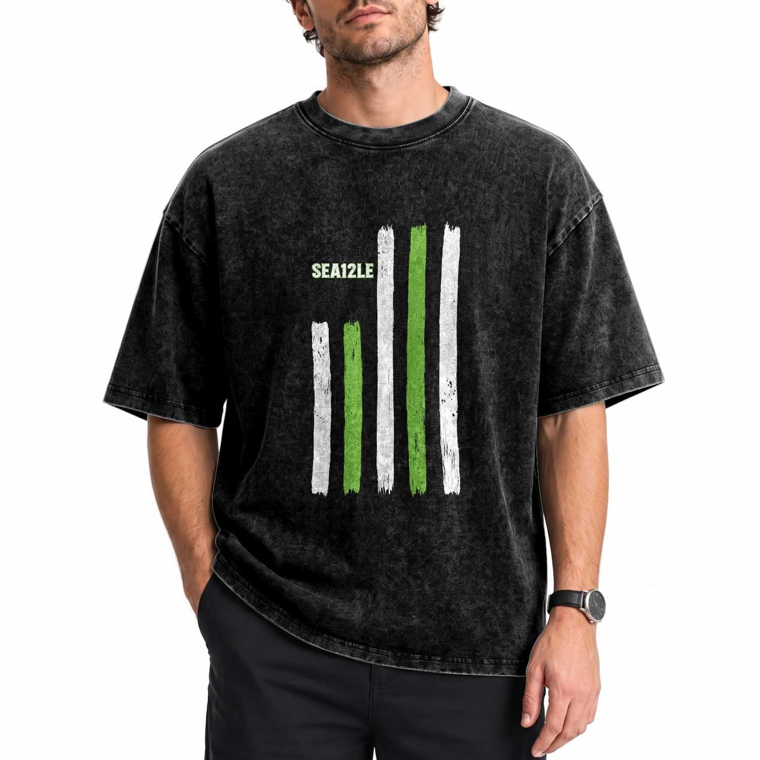 SEA12LE Champion Football Fan Gift Washed Cotton T-Shirt Blue Green Pride