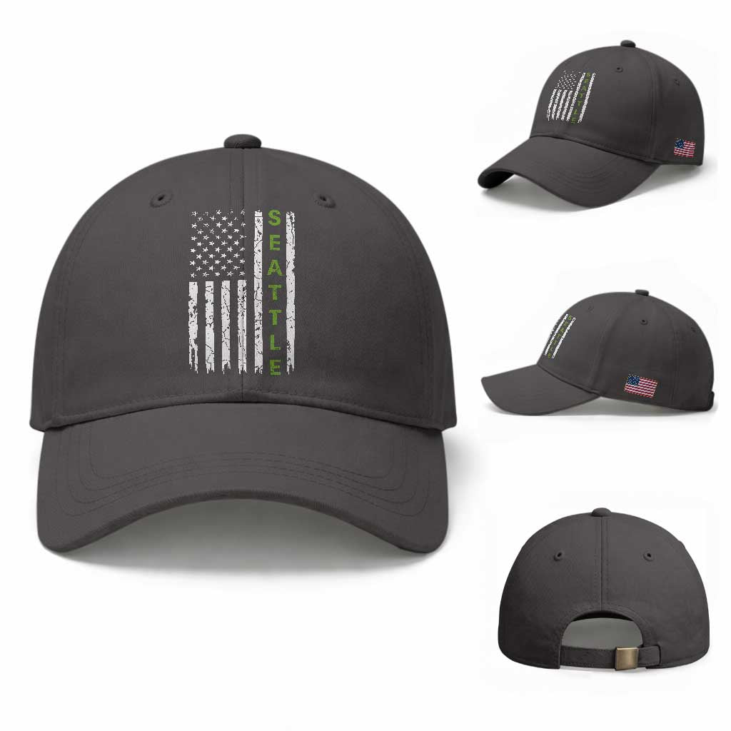 Seattle With American Flag Fan Pride Baseball Cap Gift For Sports Lovers TS12 Baseball Cap Universal Fit Dark Gray Print Your Wear