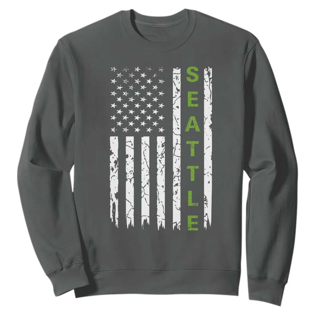 Seattle With American Flag Fan Pride Sweatshirt Gift For Sports Lovers TS12 Dark Heather Print Your Wear