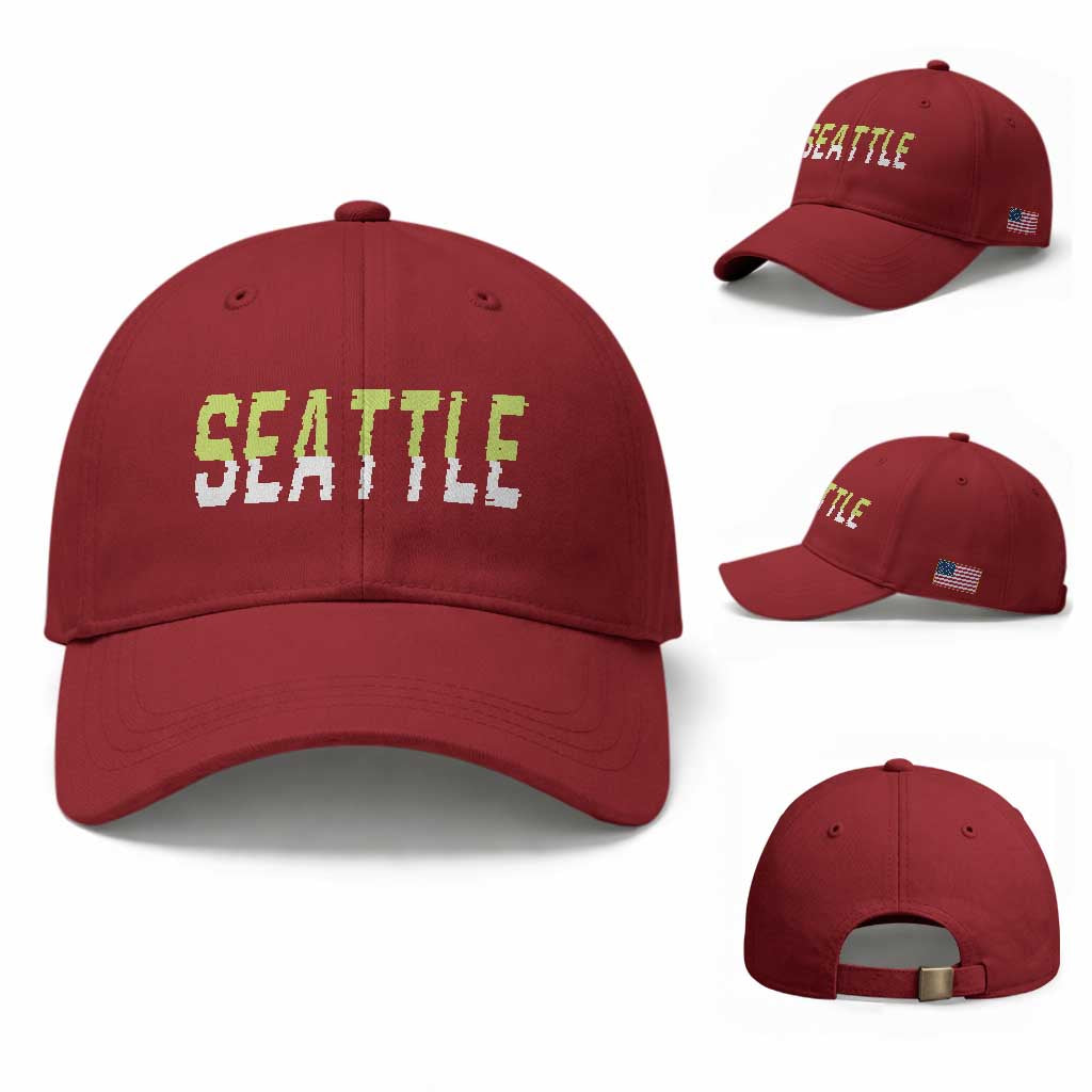 Seattle Retro Glitch Fan Gift Baseball Cap Proud Northwest 12s Fan TS12 Baseball Cap Universal Fit Cherry Red Print Your Wear