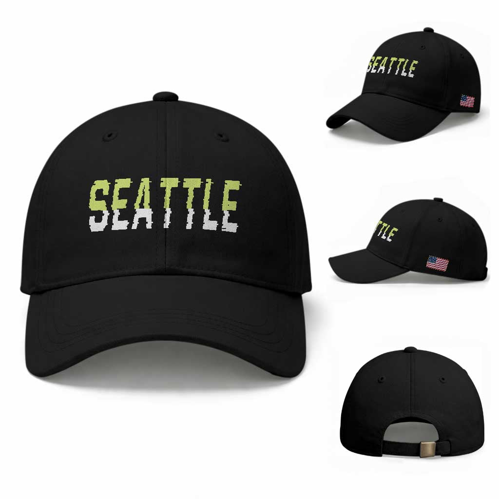 Seattle Retro Glitch Fan Gift Baseball Cap Proud Northwest 12s Fan TS12 Baseball Cap Universal Fit Black Print Your Wear