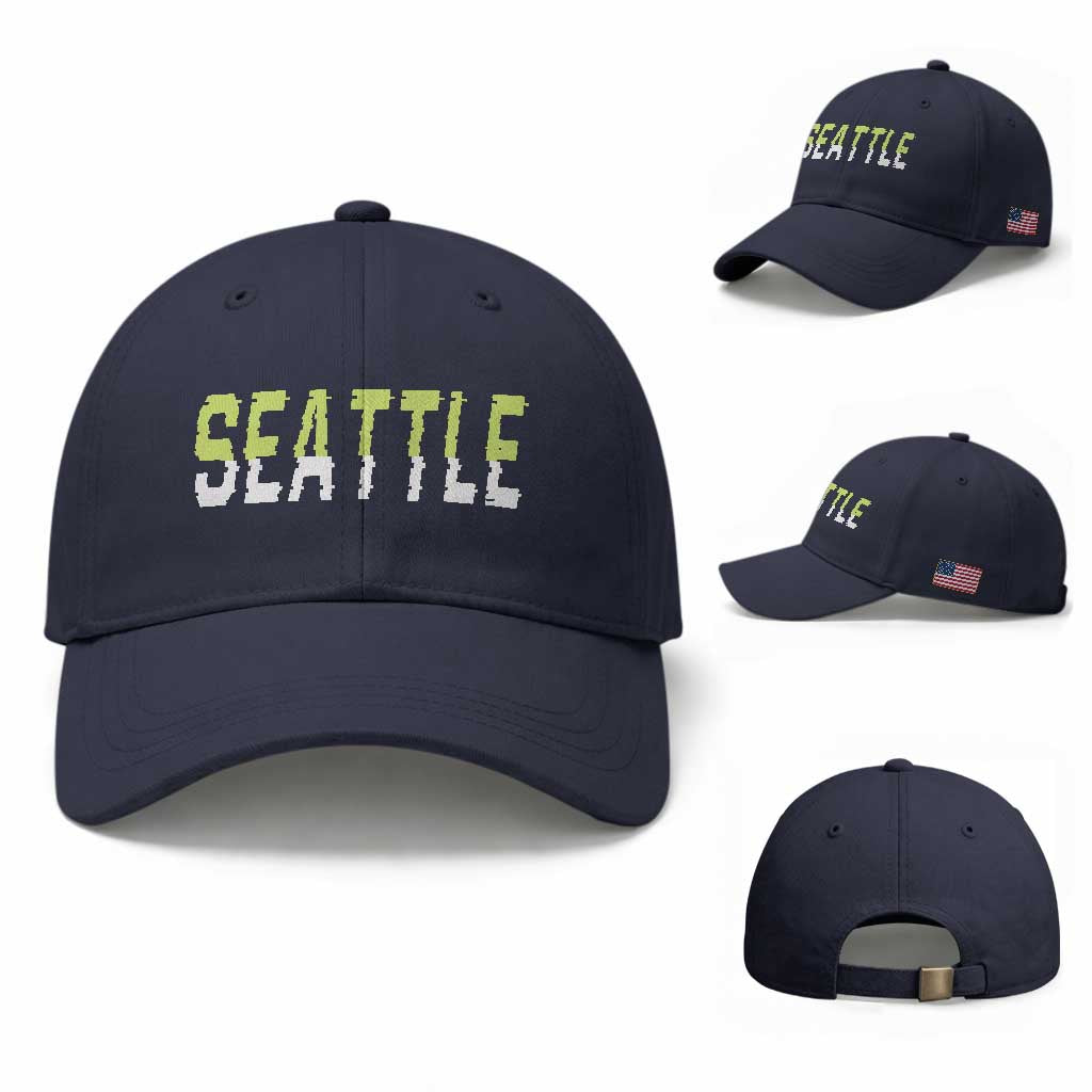 Seattle Retro Glitch Fan Gift Baseball Cap Proud Northwest 12s Fan TS12 Baseball Cap Universal Fit Navy Print Your Wear