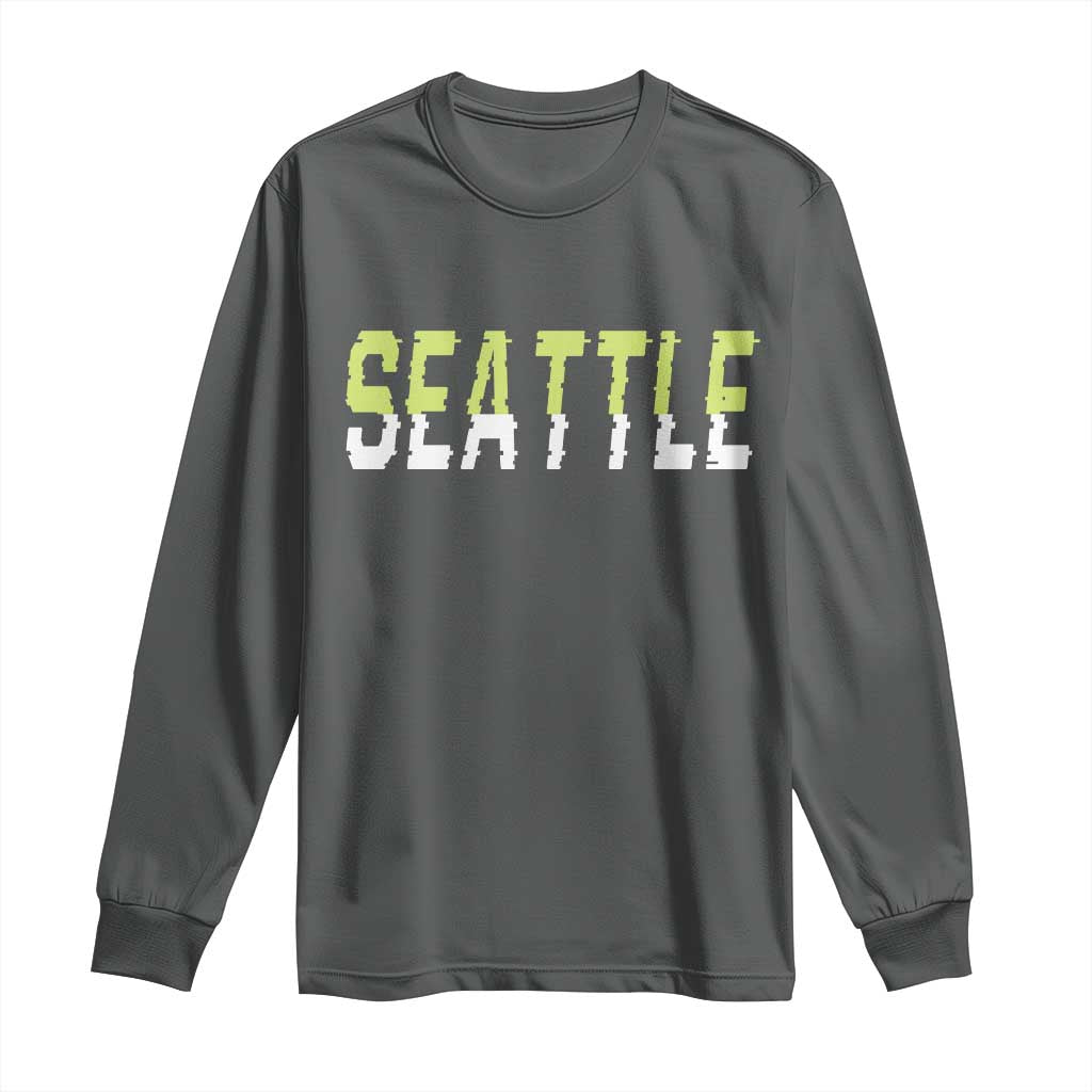 Seattle Retro Glitch Fan Gift Long Sleeve Shirt Proud Northwest 12s Fan TS12 Dark Heather Print Your Wear