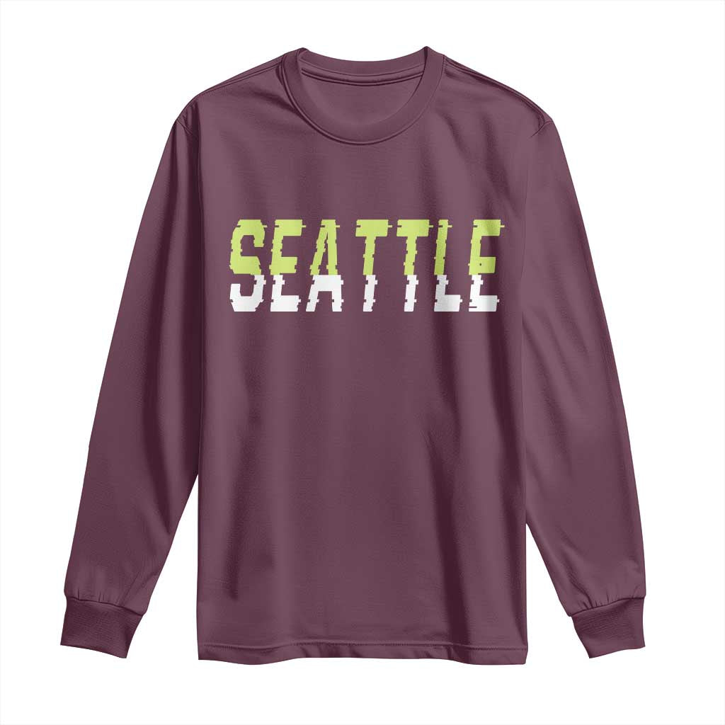 Seattle Retro Glitch Fan Gift Long Sleeve Shirt Proud Northwest 12s Fan TS12 Maroon Print Your Wear
