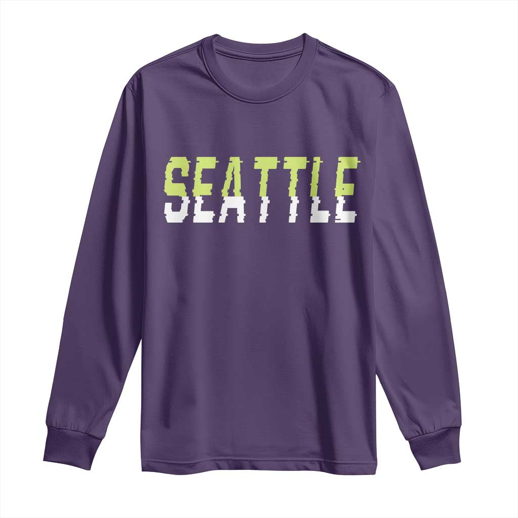 Seattle Retro Glitch Fan Gift Long Sleeve Shirt Proud Northwest 12s Fan TS12 Purple Print Your Wear