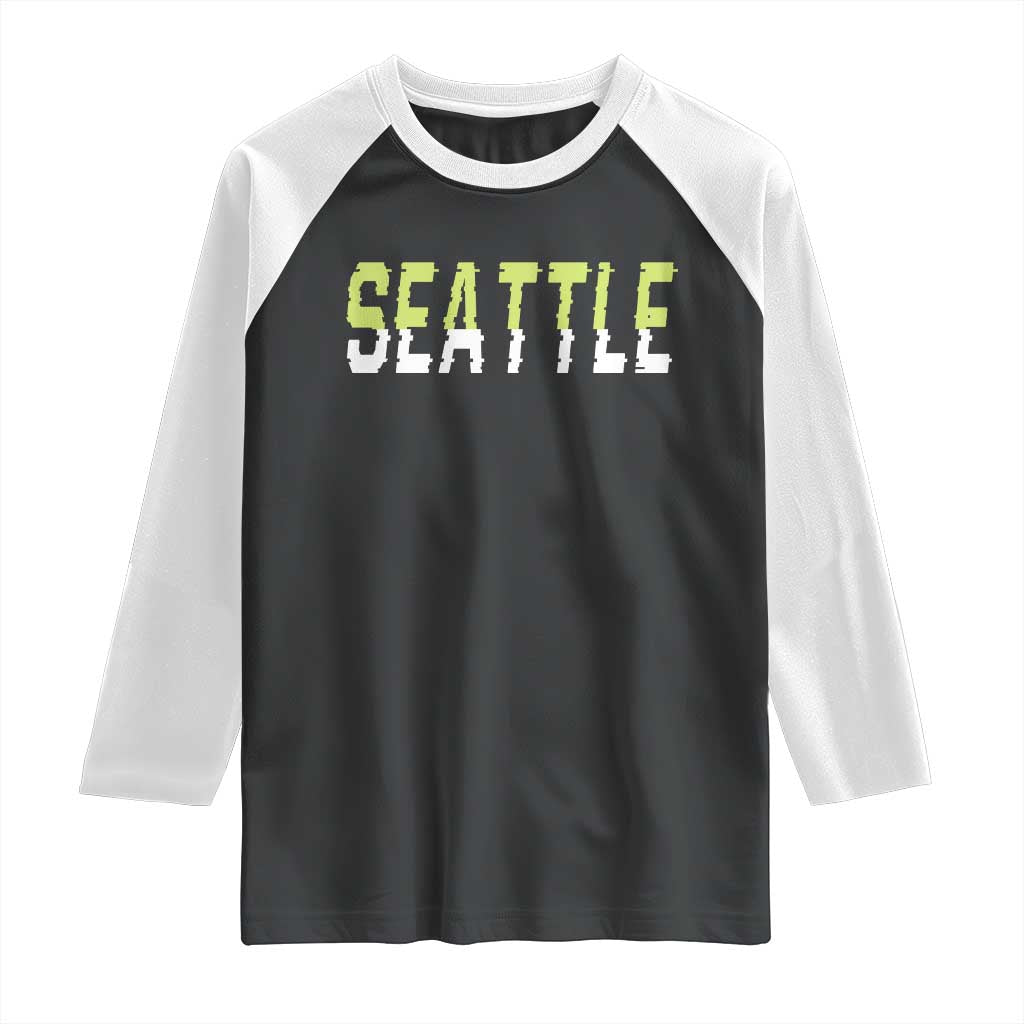 Seattle Retro Glitch Fan Gift Raglan Shirt Proud Northwest 12s Fan TS12 Black White Print Your Wear