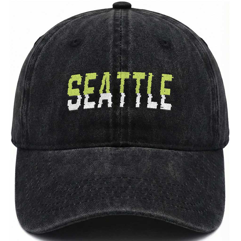 Seattle Retro Glitch Fan Gift Washed Cotton Baseball Cap Proud Northwest 12s Fan TS12 Print Your Wear
