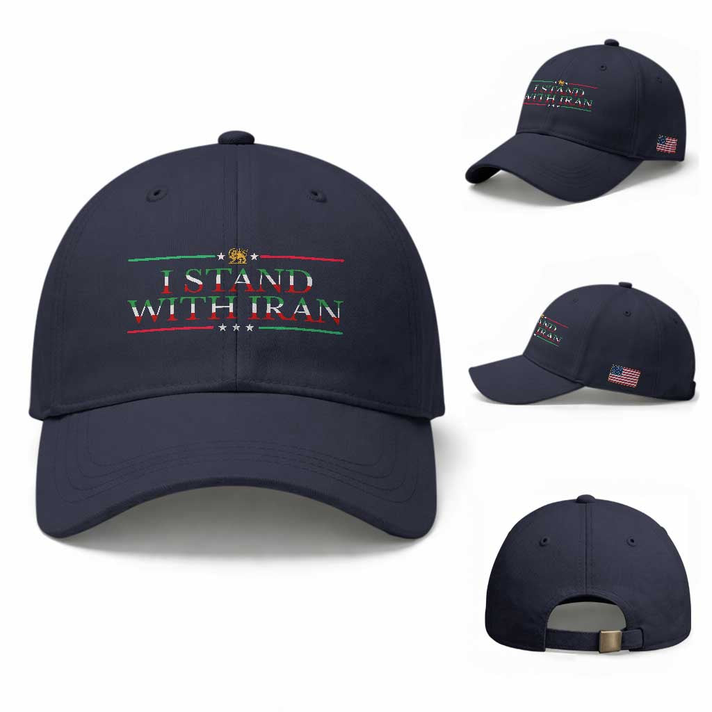 I Stand With Iran Baseball Cap Freedom For Iran 2026 Resistance Movement TS12 Baseball Cap Universal Fit Navy Print Your Wear