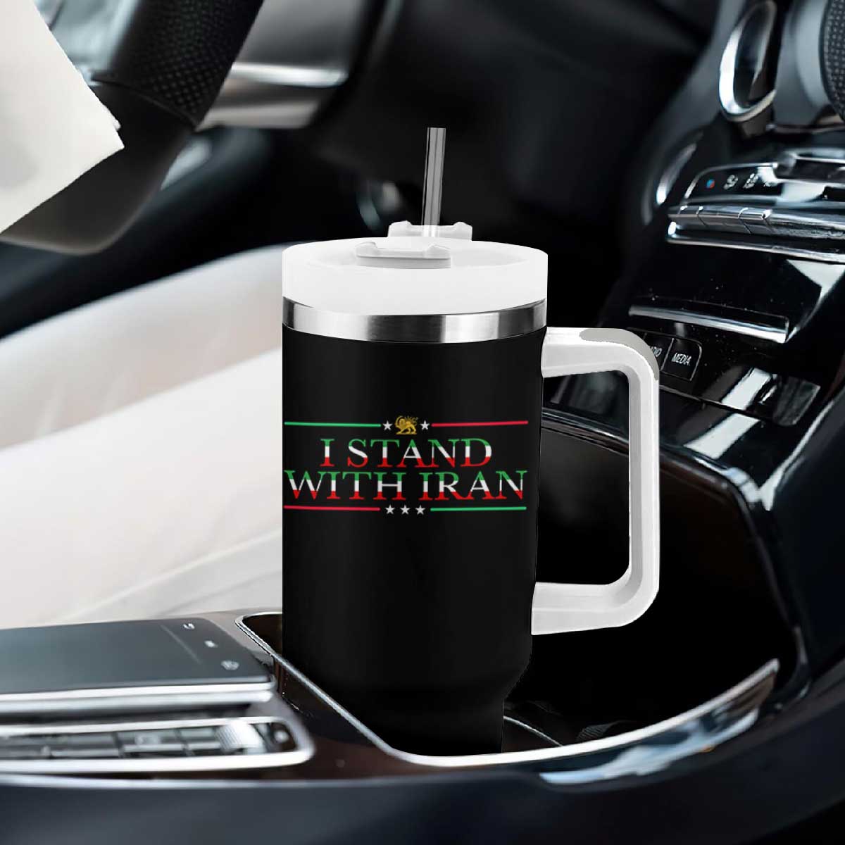 I Stand With Iran Tumbler With Handle Freedom For Iran 2026 Resistance Movement TS12 Print Your Wear