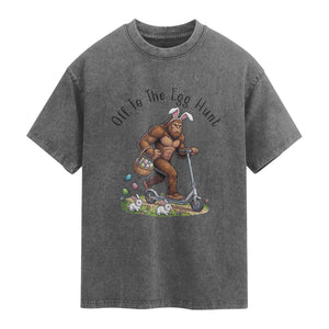 Funny Easter Bigfoot Washed Cotton T-Shirt Off To The Egg Hunt