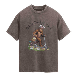Funny Easter Bigfoot Washed Cotton T-Shirt Off To The Egg Hunt