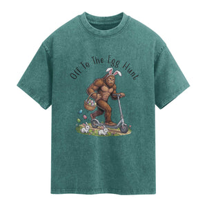 Funny Easter Bigfoot Washed Cotton T-Shirt Off To The Egg Hunt