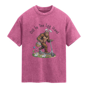 Funny Easter Bigfoot Washed Cotton T-Shirt Off To The Egg Hunt