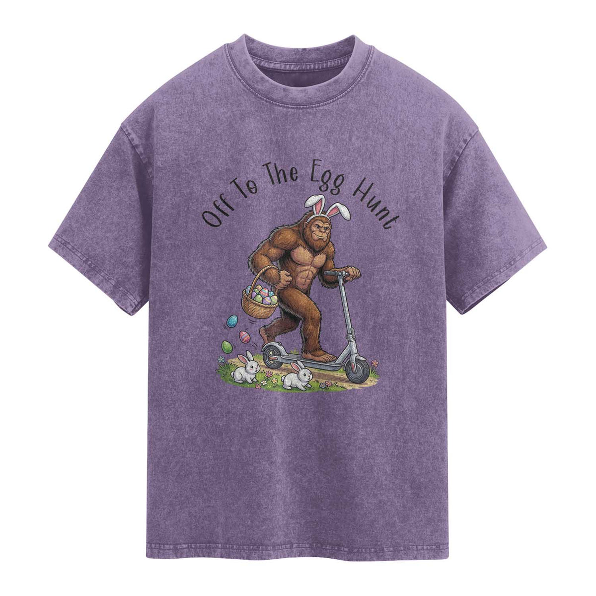 Funny Easter Bigfoot Washed Cotton T-Shirt Off To The Egg Hunt