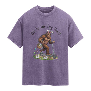 Funny Easter Bigfoot Washed Cotton T-Shirt Off To The Egg Hunt