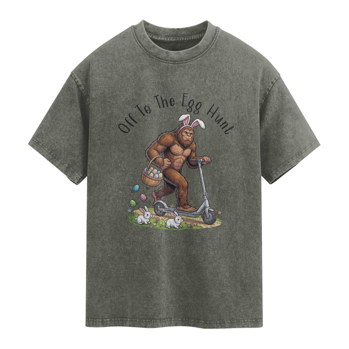 Funny Easter Bigfoot Washed Cotton T-Shirt Off To The Egg Hunt