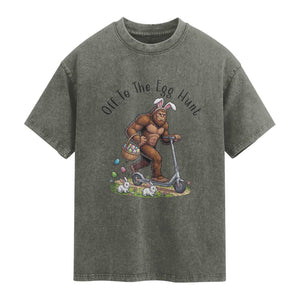 Funny Easter Bigfoot Washed Cotton T-Shirt Off To The Egg Hunt
