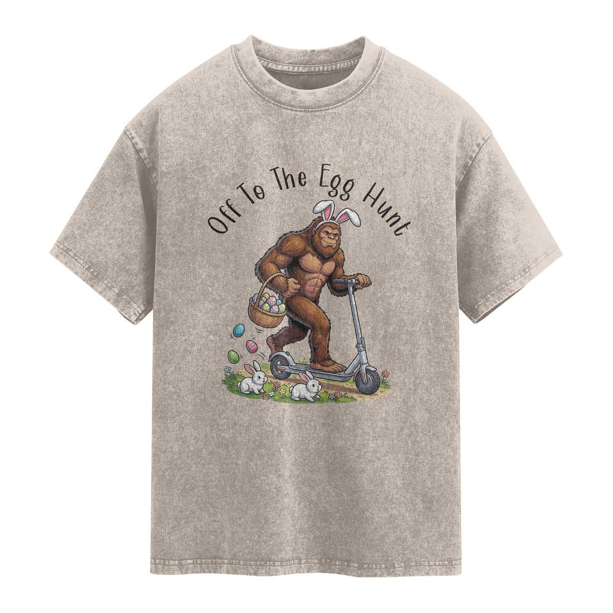 Funny Easter Bigfoot Washed Cotton T-Shirt Off To The Egg Hunt