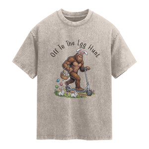 Funny Easter Bigfoot Washed Cotton T-Shirt Off To The Egg Hunt
