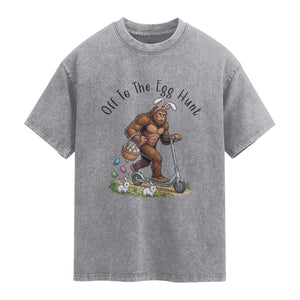 Funny Easter Bigfoot Washed Cotton T-Shirt Off To The Egg Hunt