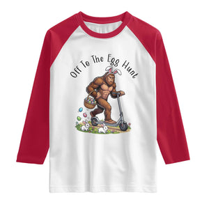 Funny Easter Bigfoot Raglan Shirt Off To The Egg Hunt TS12 White Red Print Your Wear