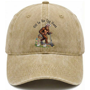 Funny Easter Bigfoot Washed Cotton Baseball Cap Off To The Egg Hunt TS12 Washed Cap Universal Fit Khaki Print Your Wear
