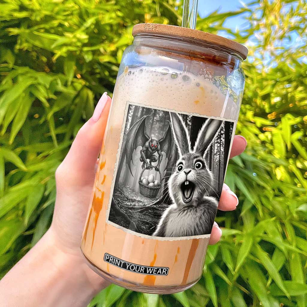 Funny Easter Bunny Selfie Mothman Egg Hunt Glass Can TS12 Black Print Your Wear