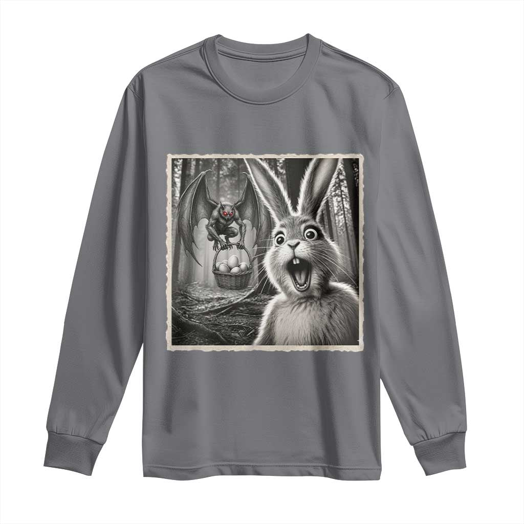 Funny Easter Bunny Selfie Mothman Egg Hunt Long Sleeve Shirt TS12 Charcoal Print Your Wear