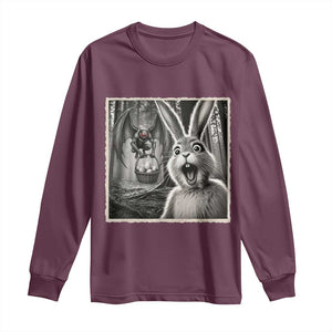 Funny Easter Bunny Selfie Mothman Egg Hunt Long Sleeve Shirt TS12 Maroon Print Your Wear