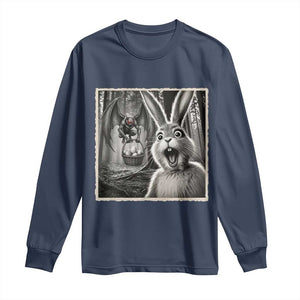Funny Easter Bunny Selfie Mothman Egg Hunt Long Sleeve Shirt TS12 Navy Print Your Wear