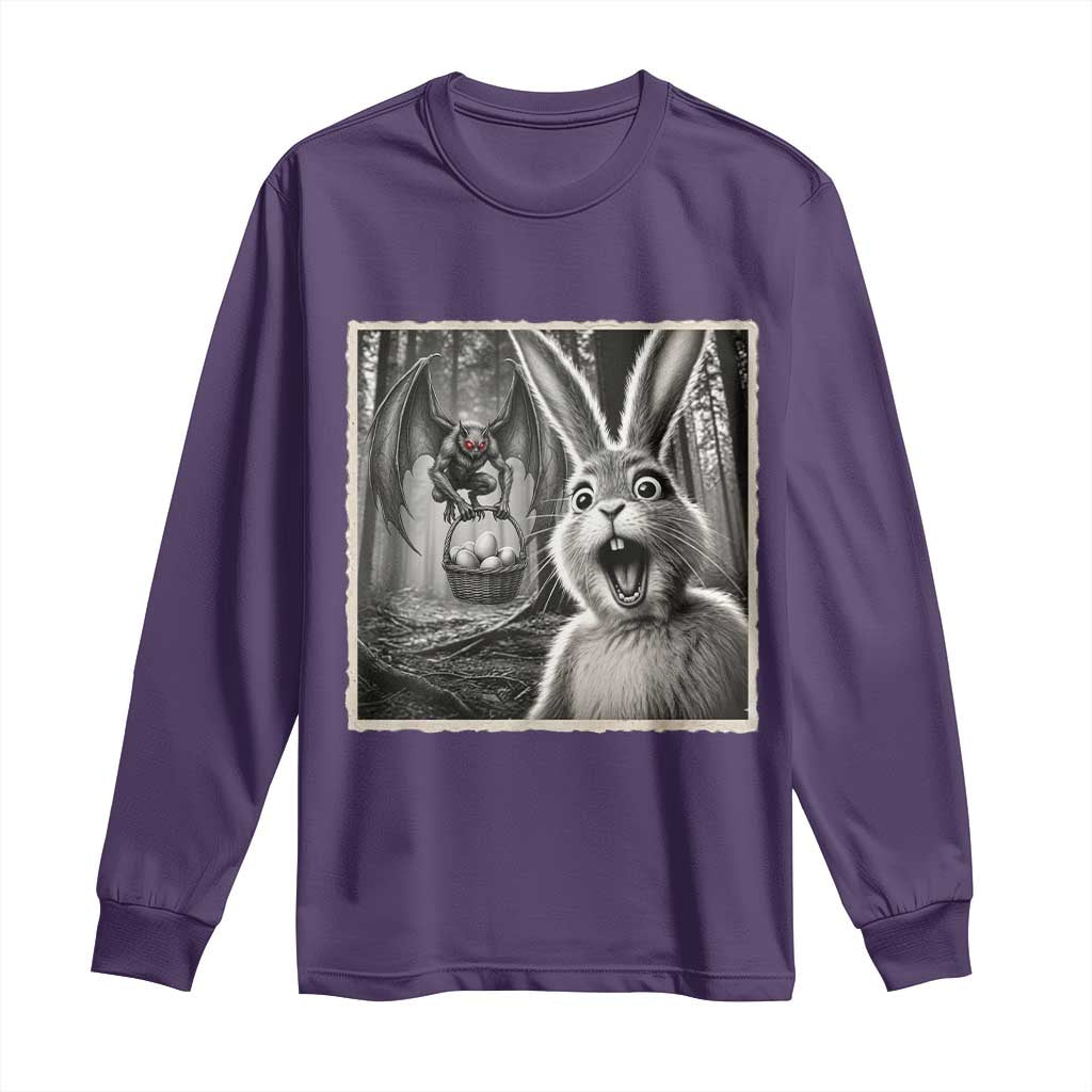Funny Easter Bunny Selfie Mothman Egg Hunt Long Sleeve Shirt TS12 Purple Print Your Wear