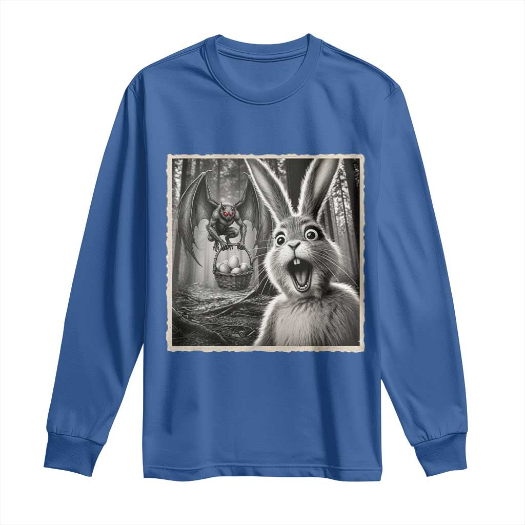 Funny Easter Bunny Selfie Mothman Egg Hunt Long Sleeve Shirt TS12 Royal Blue Print Your Wear