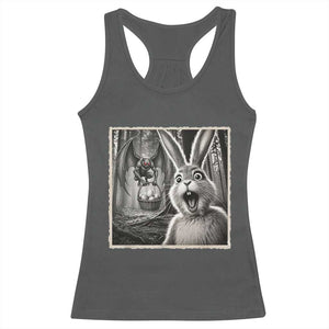 Funny Easter Bunny Selfie Mothman Egg Hunt Racerback Tank Top TS12 Dark Heather Print Your Wear