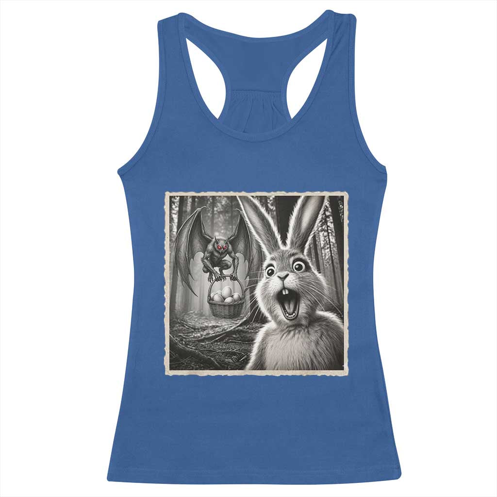 Funny Easter Bunny Selfie Mothman Egg Hunt Racerback Tank Top TS12 Royal Blue Print Your Wear