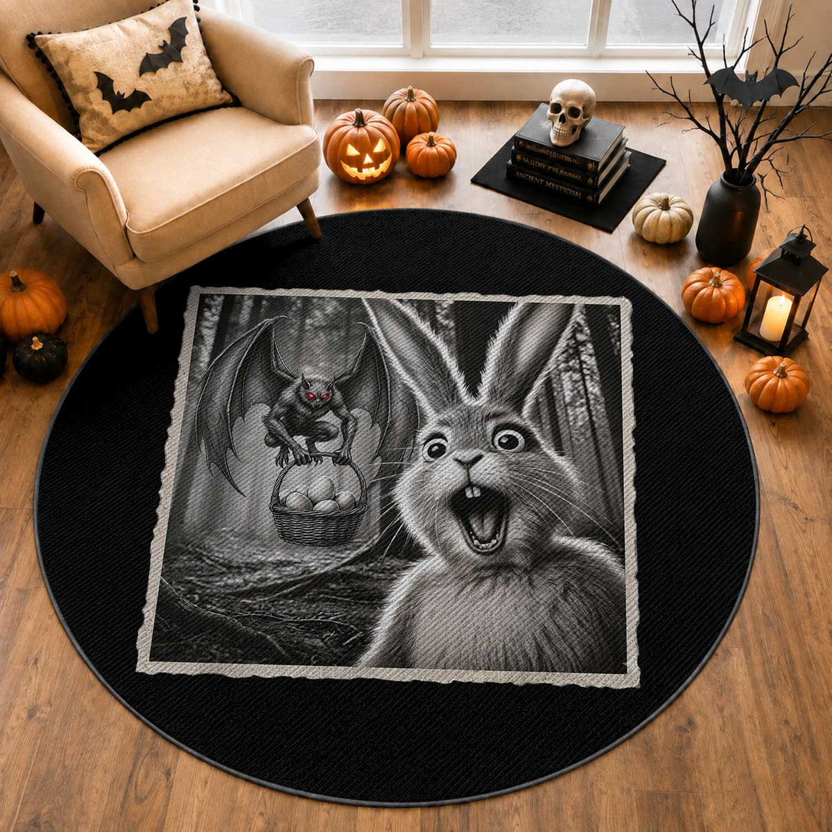 Funny Easter Bunny Selfie Mothman Egg Hunt Round Rug