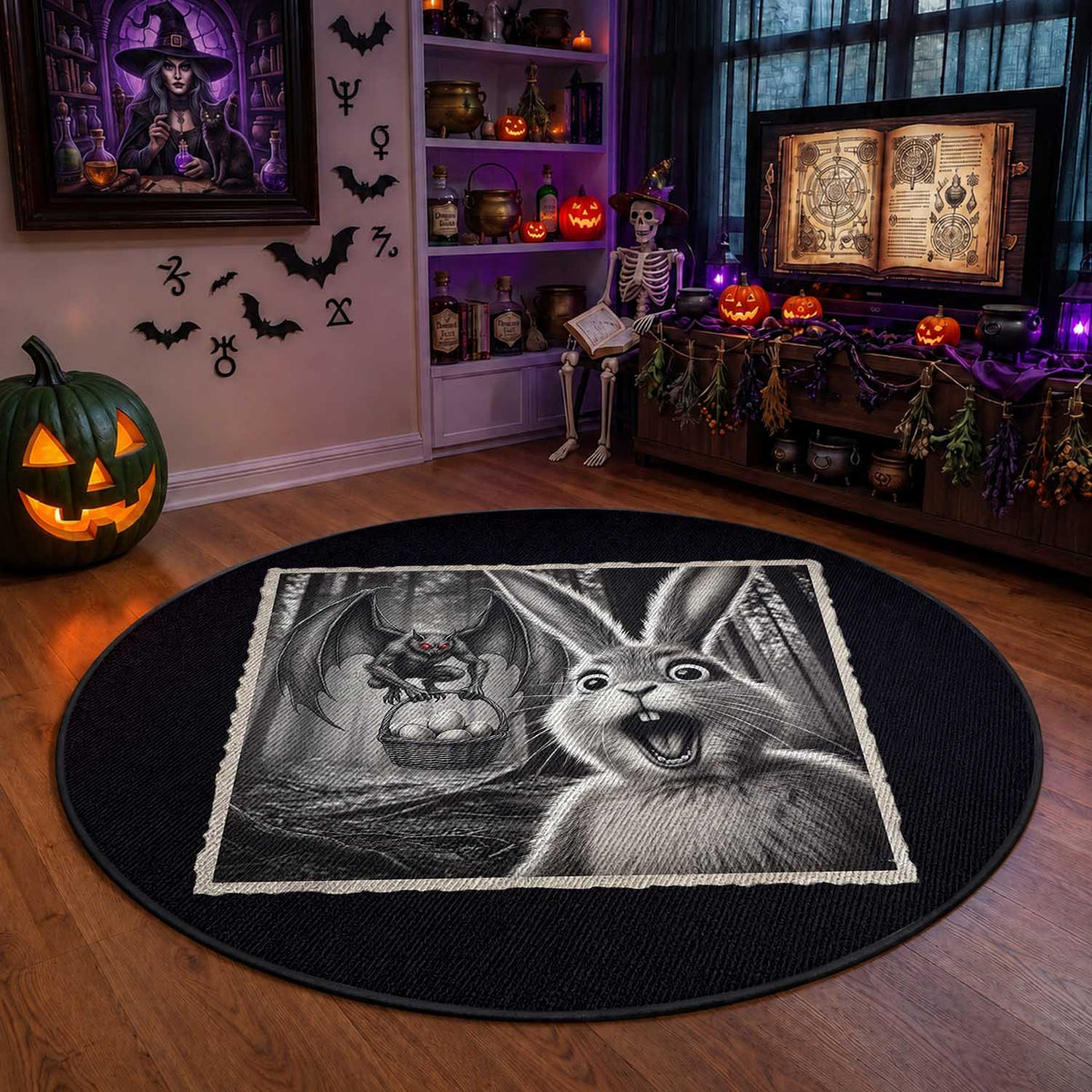 Funny Easter Bunny Selfie Mothman Egg Hunt Round Rug