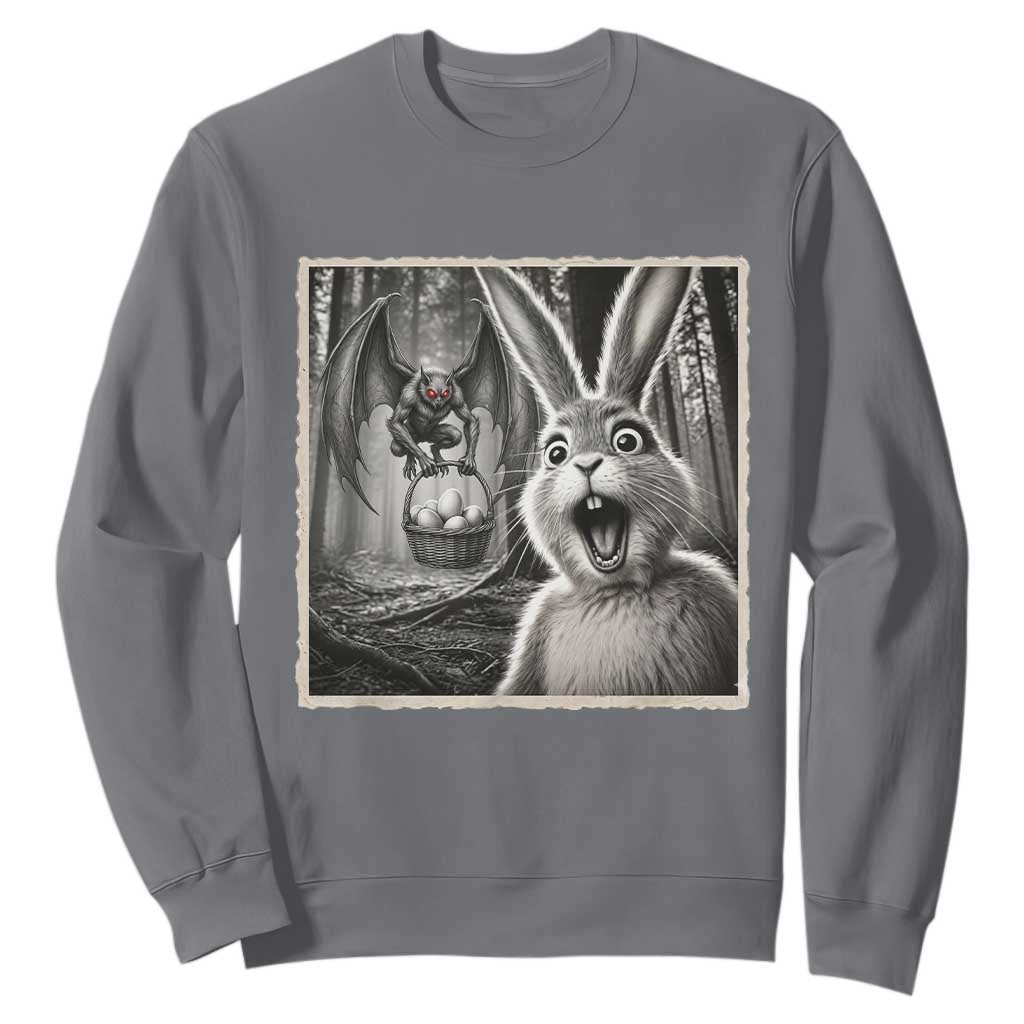 Funny Easter Bunny Selfie Mothman Egg Hunt Sweatshirt TS12 Charcoal Print Your Wear