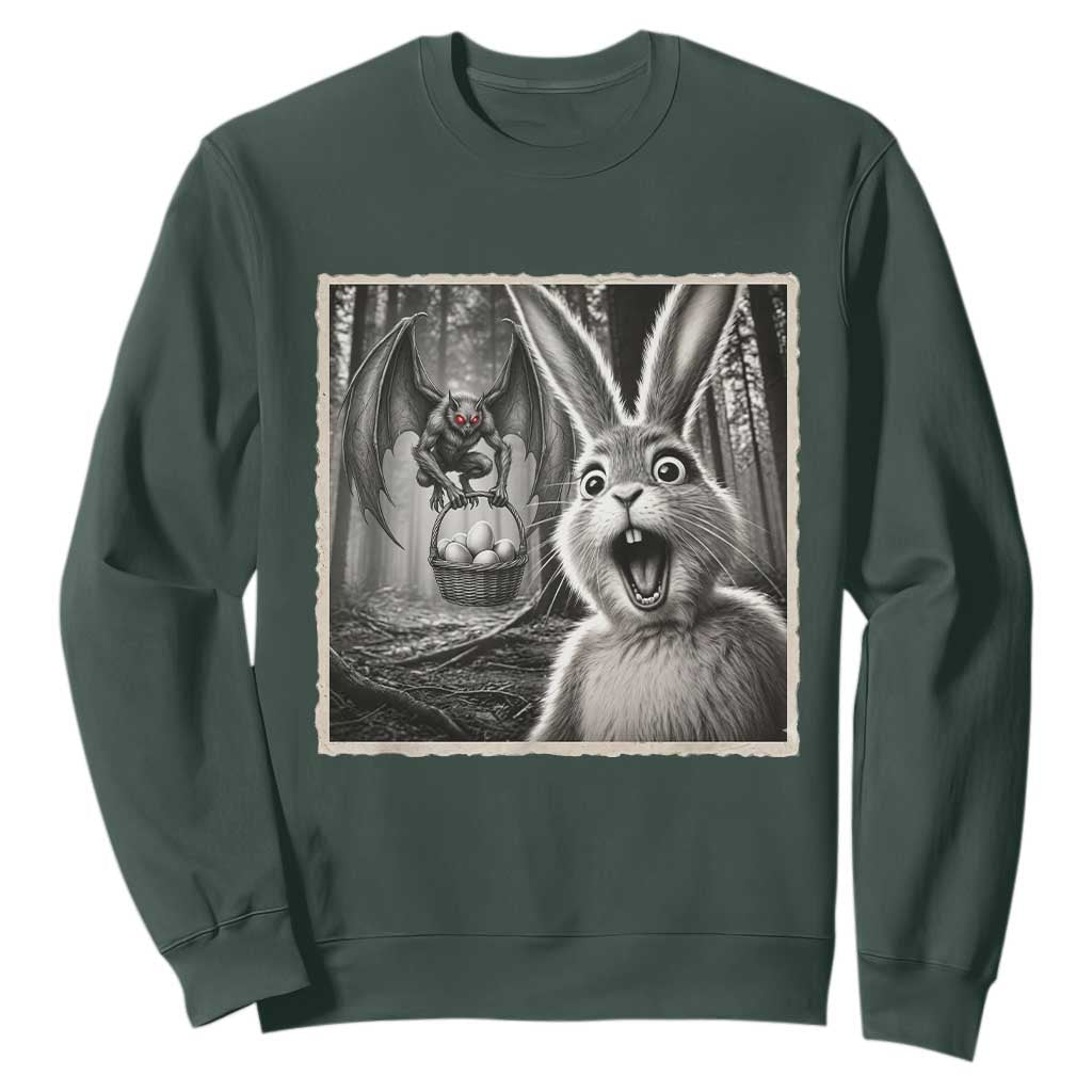 Funny Easter Bunny Selfie Mothman Egg Hunt Sweatshirt TS12 Dark Forest Green Print Your Wear