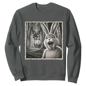 Funny Easter Bunny Selfie Mothman Egg Hunt Sweatshirt TS12 Dark Heather Print Your Wear