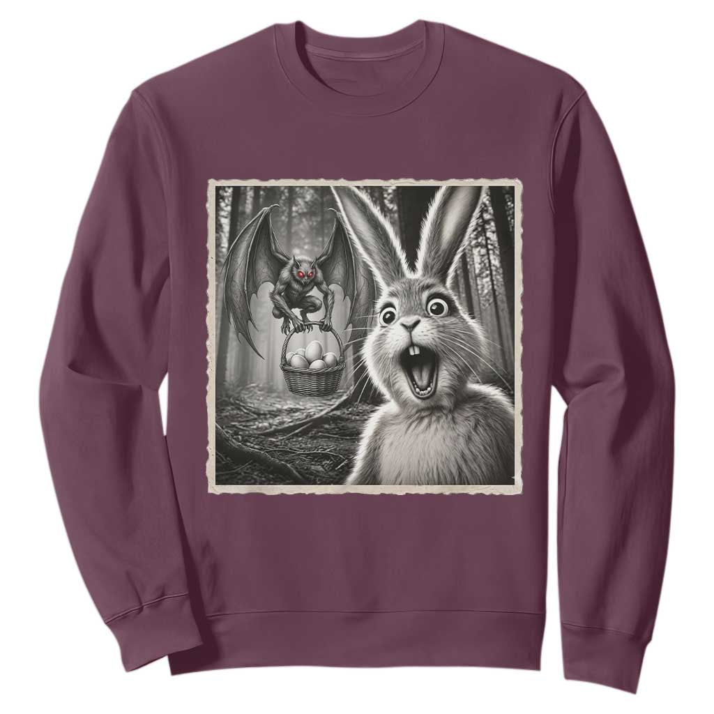 Funny Easter Bunny Selfie Mothman Egg Hunt Sweatshirt TS12 Maroon Print Your Wear