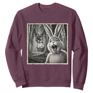 Funny Easter Bunny Selfie Mothman Egg Hunt Sweatshirt TS12 Maroon Print Your Wear