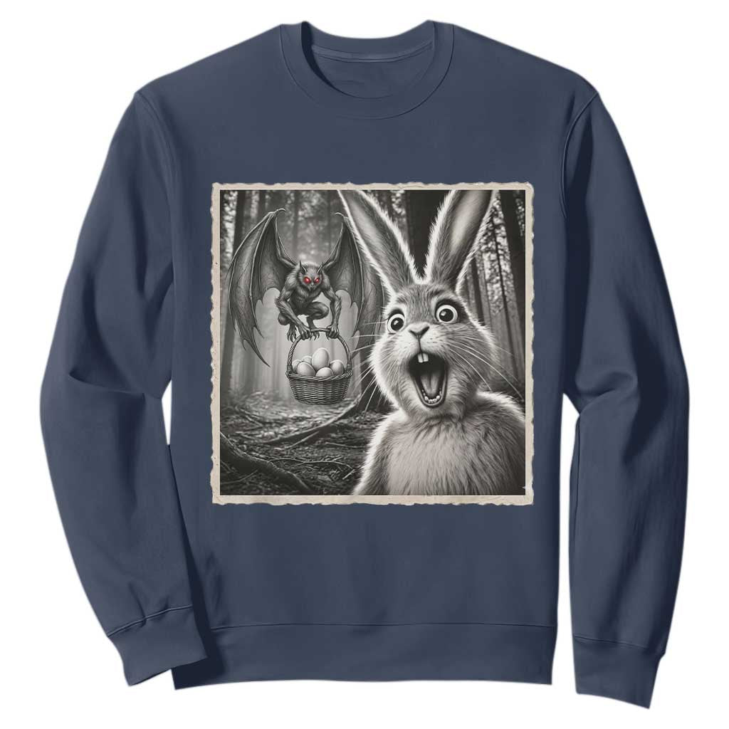 Funny Easter Bunny Selfie Mothman Egg Hunt Sweatshirt TS12 Navy Print Your Wear
