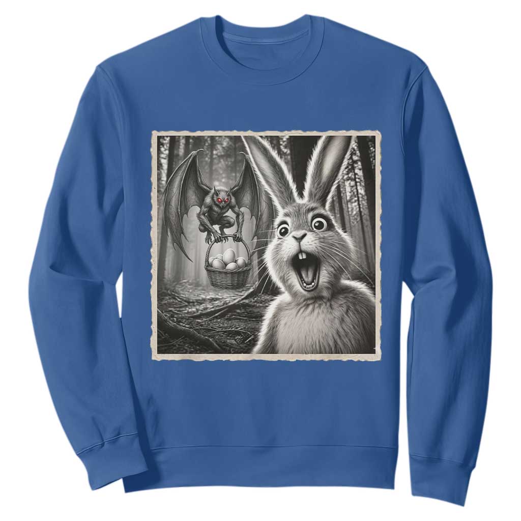 Funny Easter Bunny Selfie Mothman Egg Hunt Sweatshirt TS12 Royal Blue Print Your Wear