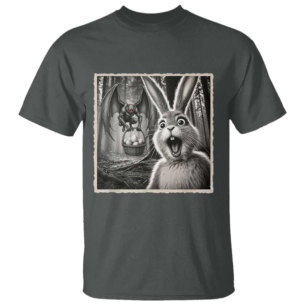 Funny Easter Bunny Selfie Mothman Egg Hunt T Shirt TS12 Dark Heather Print Your Wear